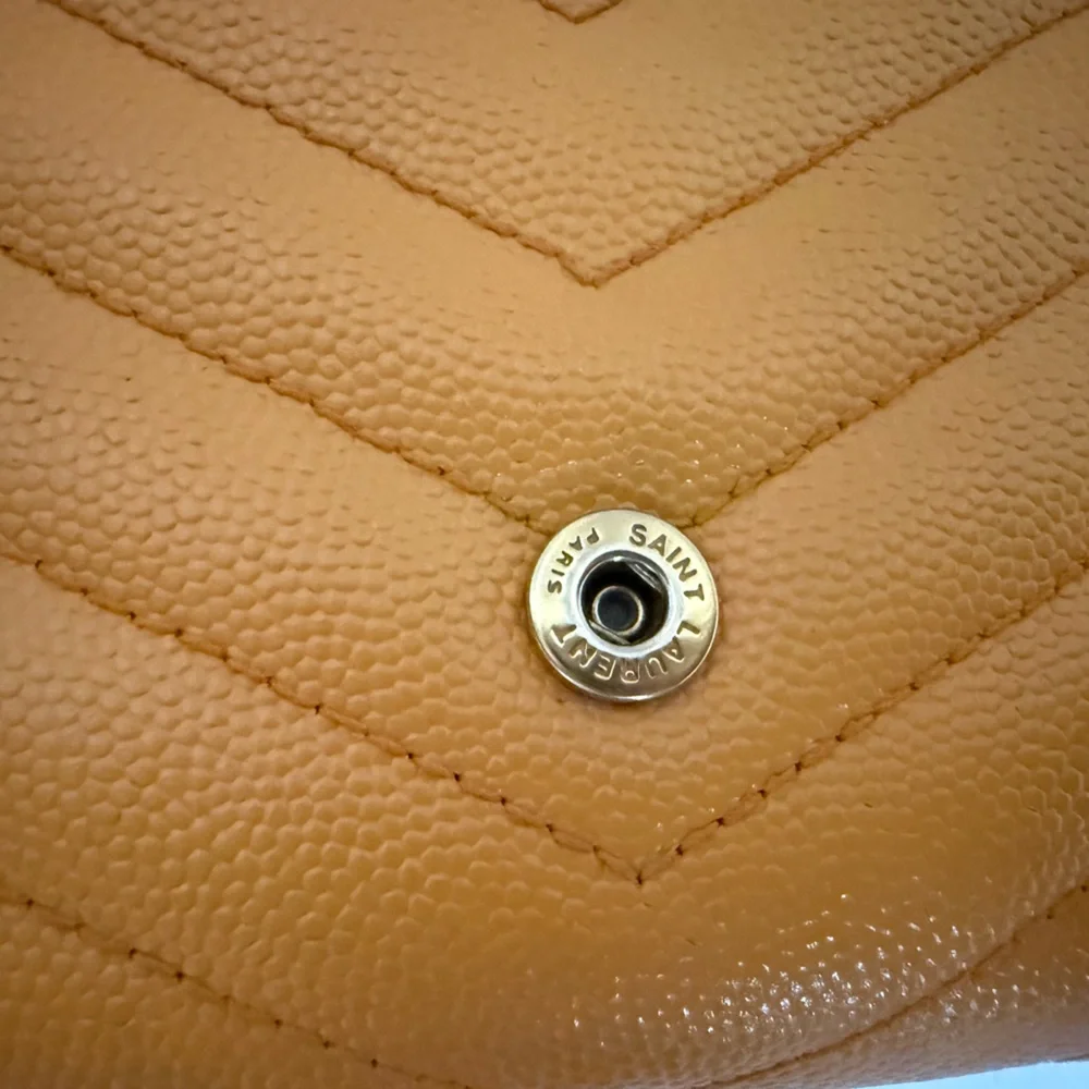 Saint Laurent YSL Cassandre Envelope Leather Wallet on Chain Mustard with COA